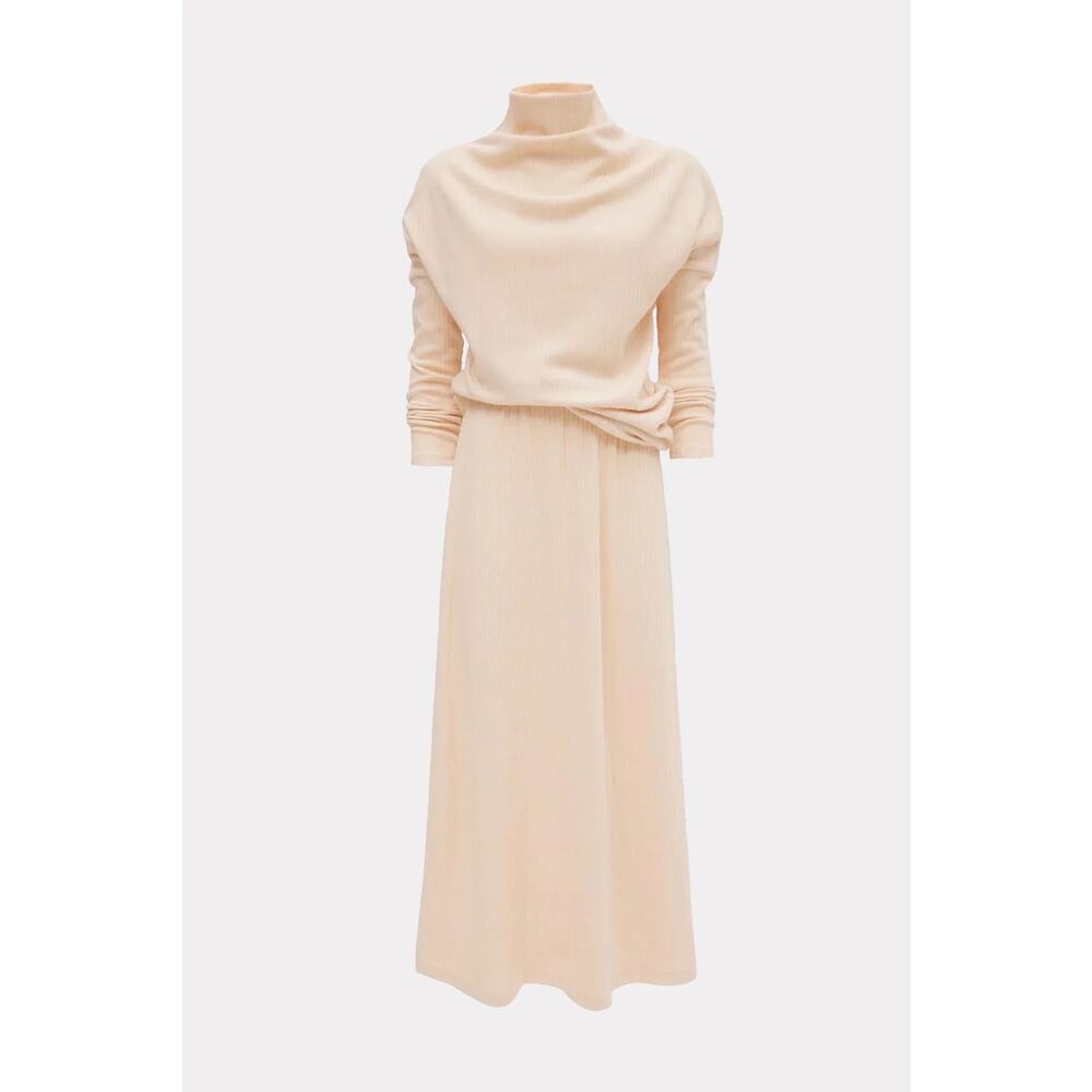 Julia Allert Rib Knit Suit Asymmetric Blouse & Basic Skirt Beige XS